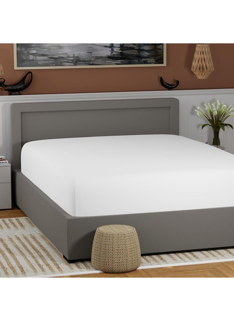 SUPREME ELEGANCE 100% Cotton Twin Arctic White Fitted Sheet Only  Back to School College Essentials Mattress Fitted Sheet (39 W x 75 L)  Lightweight  Highly Breathable  Cool & Crisp  17"" Deep Pocket Bed Sheets  - Image 1