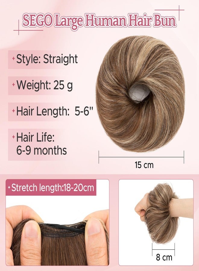 SEGO Human Hair Messy Bun Hairpieces Real Hair Bun Scrunchies 25g Natural Smoothed Tousled Updo Donut Chignon Ponytail Extensions for Women Girls-S-#4RP613R Medium Brown&Bleach Blonde - Image 3