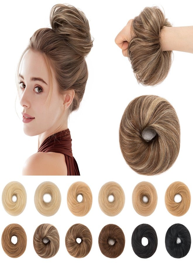 SEGO Human Hair Messy Bun Hairpieces Real Hair Bun Scrunchies 25g Natural Smoothed Tousled Updo Donut Chignon Ponytail Extensions for Women Girls-S-#4RP613R Medium Brown&Bleach Blonde - Image 1
