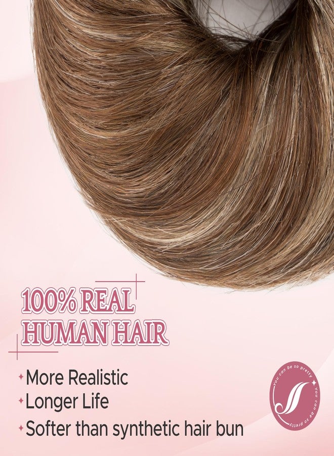 SEGO Human Hair Messy Bun Hairpieces Real Hair Bun Scrunchies 25g Natural Smoothed Tousled Updo Donut Chignon Ponytail Extensions for Women Girls-S-#4RP613R Medium Brown&Bleach Blonde - Image 2