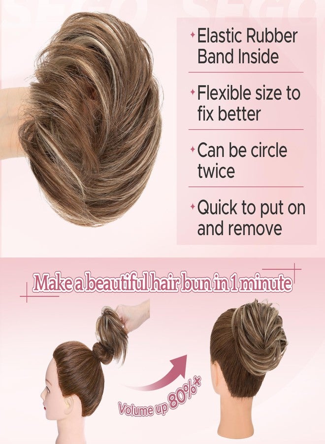 SEGO Human Hair Messy Bun Hairpieces Real Hair Bun Scrunchies 25g Natural Smoothed Tousled Updo Donut Chignon Ponytail Extensions for Women Girls-S-#4RP613R Medium Brown&Bleach Blonde - Image 4