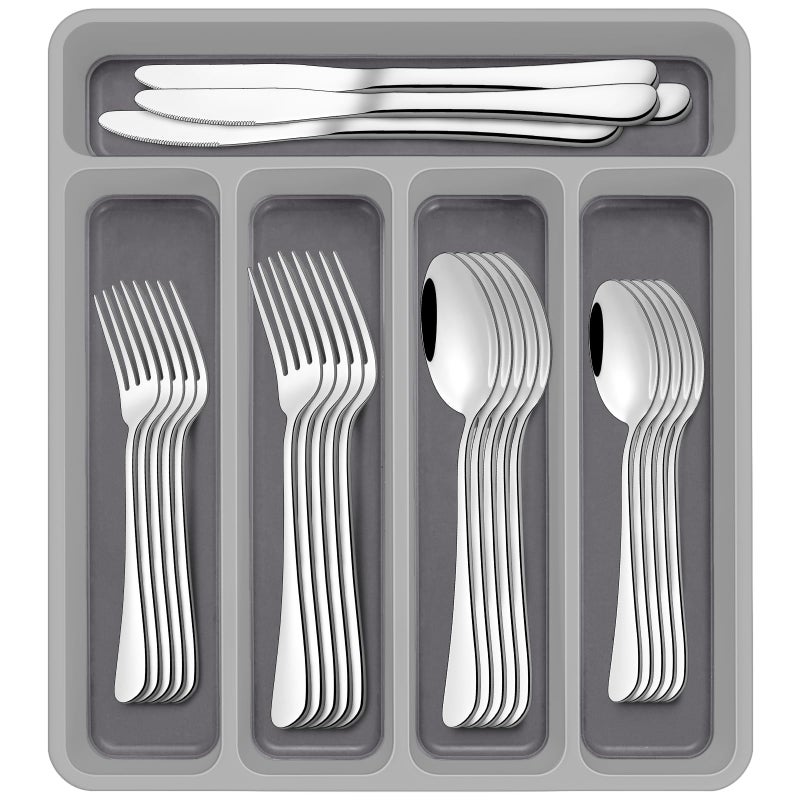 AIVIKI 60-Piece Silverware Set with Organizer,AIVIKI Stainless Steel Flatware Set for 12,Cutlery Utensil Sets for Home Restaurant,Tableware Set Include forks spoons and knives,Mirror Polished,Dishwasher Safe - Image 1