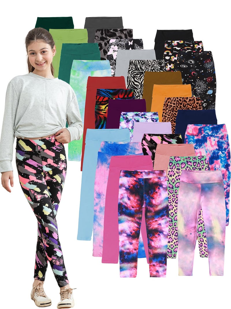 SOFTMILK Girls Prints Leggings High Waist Casual Yoga Trousers Tie Dye Toddlers' Fashion Leggings Size 4-11Y,Stretchy Tight Pants, Multipacks (US, Age, 10 Years, 11 Years, Random Print 5-Pack) - Image 1
