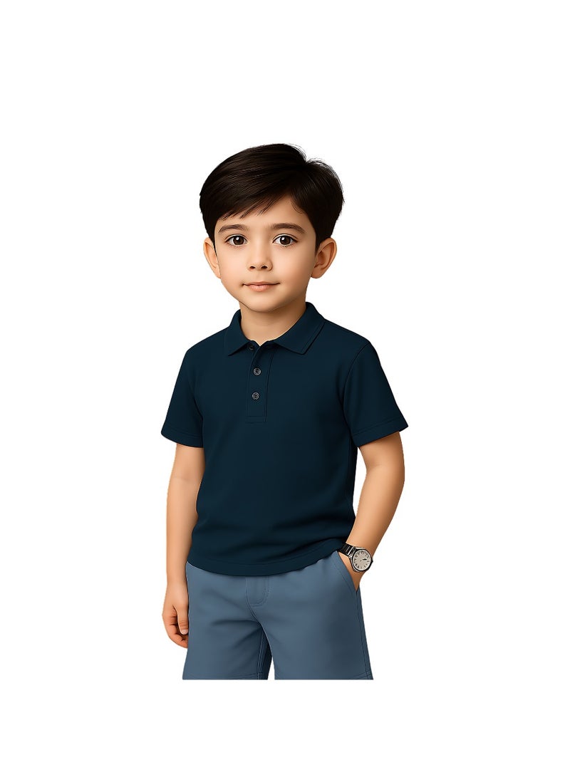 PRINTSHOP4ME Basic Unisex Kids polo T-shirt 230 GSM (Navy Blue) - Image 1
