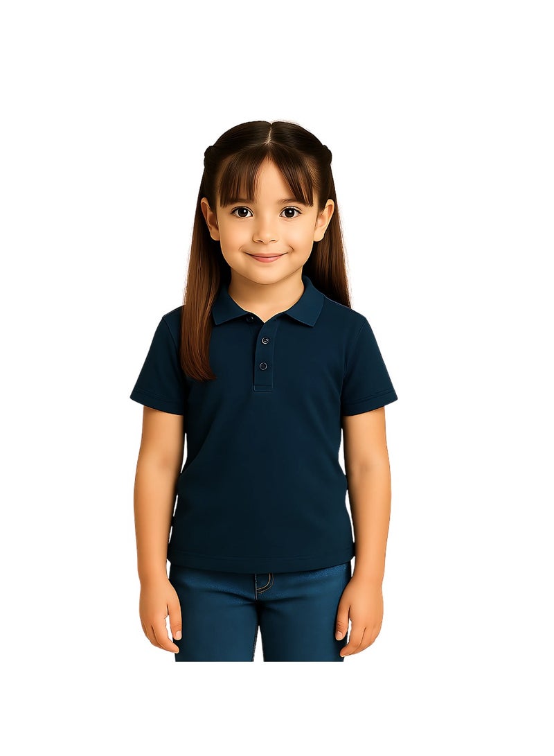 PRINTSHOP4ME Basic Unisex Kids polo T-shirt 230 GSM (Navy Blue) - Image 2