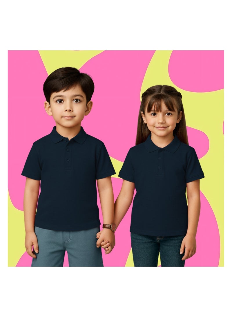 PRINTSHOP4ME Basic Unisex Kids polo T-shirt 230 GSM (Navy Blue) - Image 3