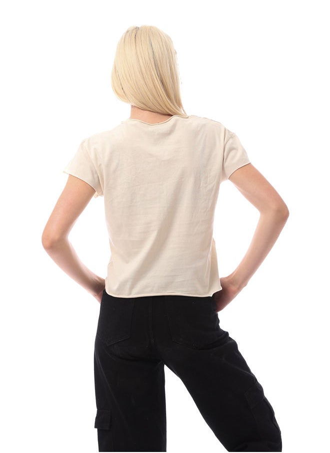 RAVIN - Dark Beige Roll Edges Printed Tee - Image 1