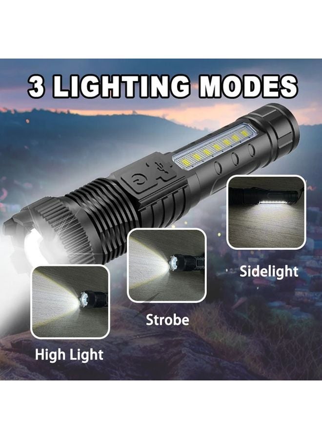 2pcs Black Rechargeable LED Flashlight High Brightness 5 Modes Zoomable IP44 Outdoor Home - Image 3