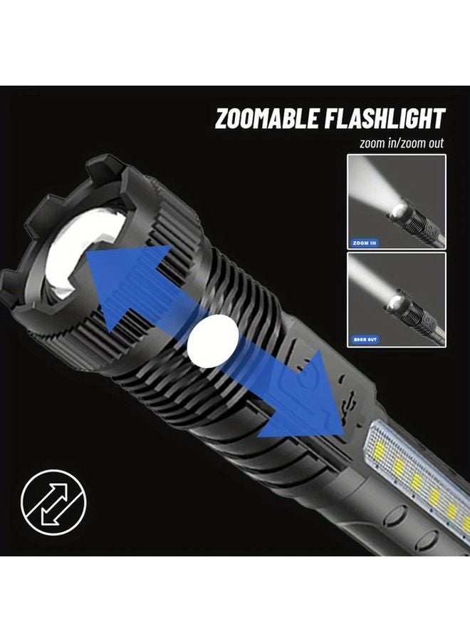 2pcs Black Rechargeable LED Flashlight High Brightness 5 Modes Zoomable IP44 Outdoor Home - Image 4