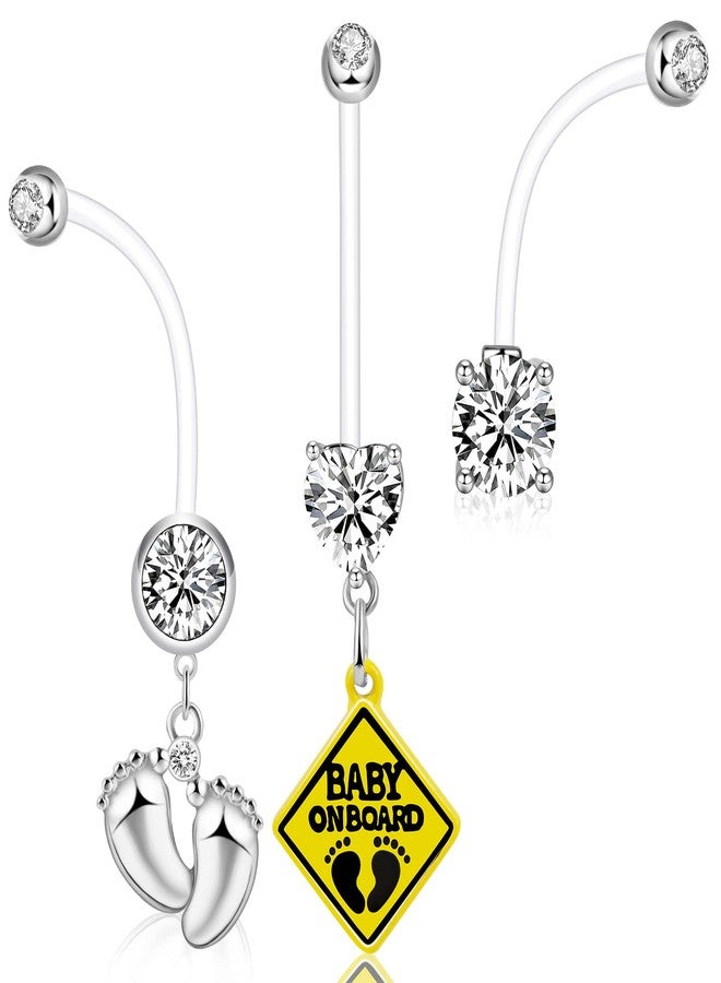 ONESING 3 Pcs 14G Pregnancy Belly Button Rings Flexible Maternity Belly Button Rings Plastic Long Pregnancy Belly Rings 38mm Cute CZ Jewelry Hypoallergenic Sport - Image 1