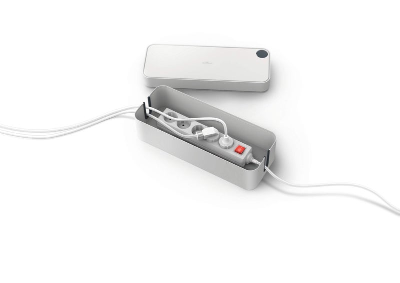 ديورابل صندوق منظم الأسلاك CAVOLINE® BOX L | صندوق منظم الأسلاك الكهربائية لشريط طاقة بخمسة مقابس، فتحات تهوية مطاطية، فتحة دائرية للشحن في الغطاء، أقدام مطاطية مانعة للانزلاق، بلاستيك مقاوم للاشتعال، 406×139×156 مم — ديوريبل - Image 5