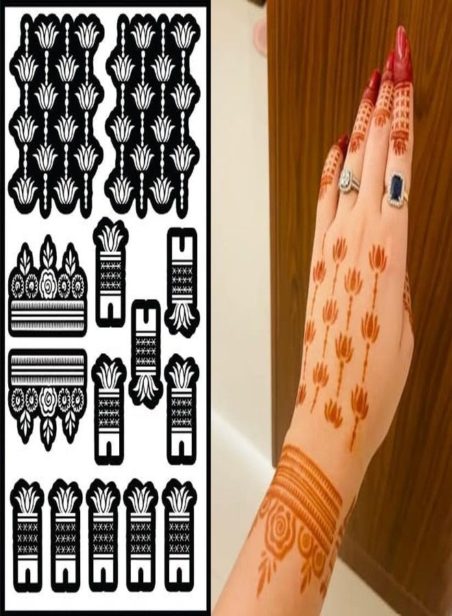 apcute Mehendi Design Sticker|Tattoo|Stencil, Black Floral Lotus Design, Self-Adhesive, for Both Hand Decoration, Bridal Mehendi,Henna for Women, Girls and Kids. - Image 1