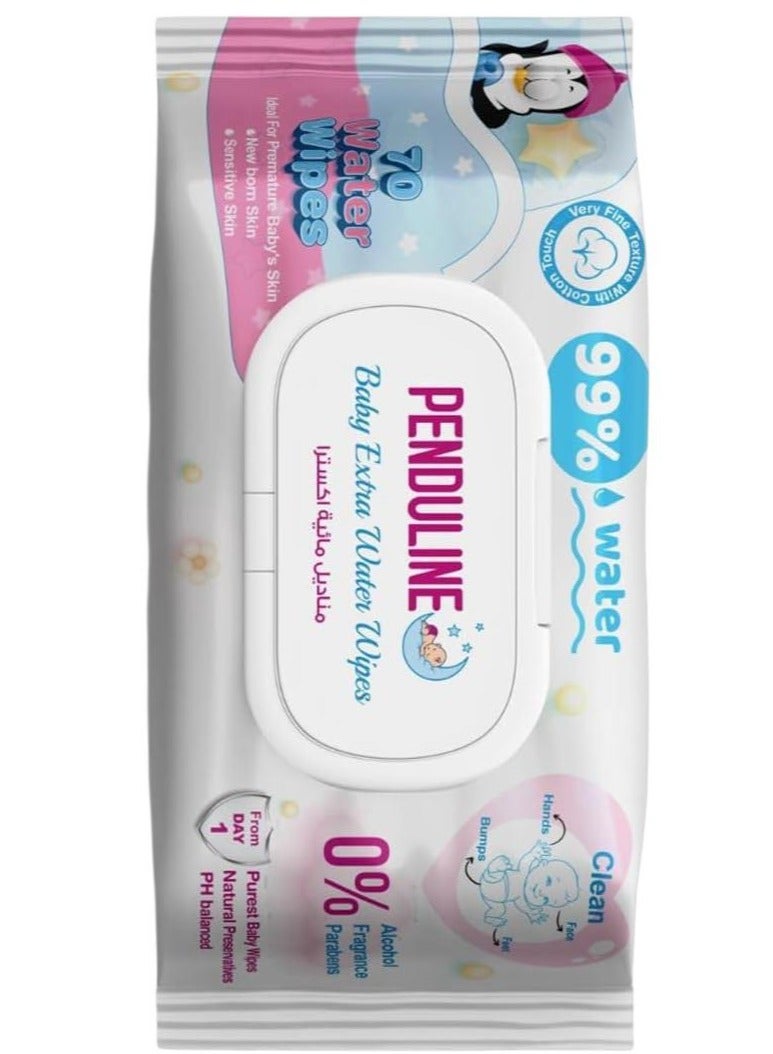 بيندولين مناديل مبللة للاطفال مع 99% ماء اضافي، 70 قطعة | الاذريون | لحديثي الولادة واليوم الاول | بشرة حساسة | خالية من الكحول - عطر - بارابين - Image 1