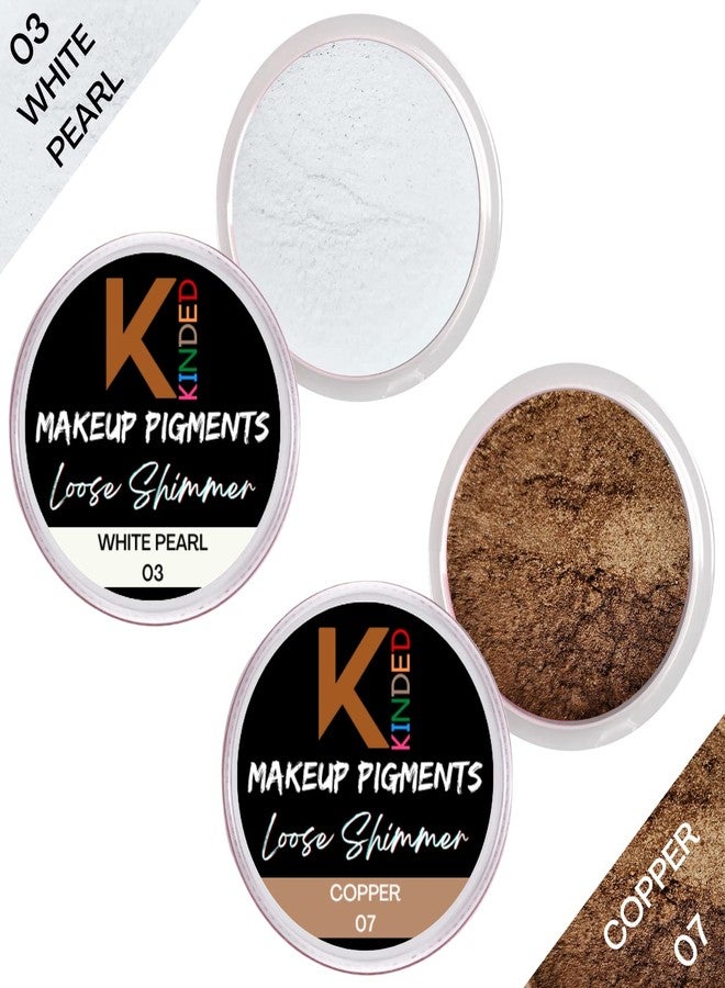 KINDED Loose Shimmer Makeup Foil Pigments Glitter Eyeshadow for Women Smokey Eyes Face Brow Bones Body Highlighter Metallic Beauty Shiny Dust Powder Pearls (Combo 3gm each, White Pearl & Copper) - Image 2