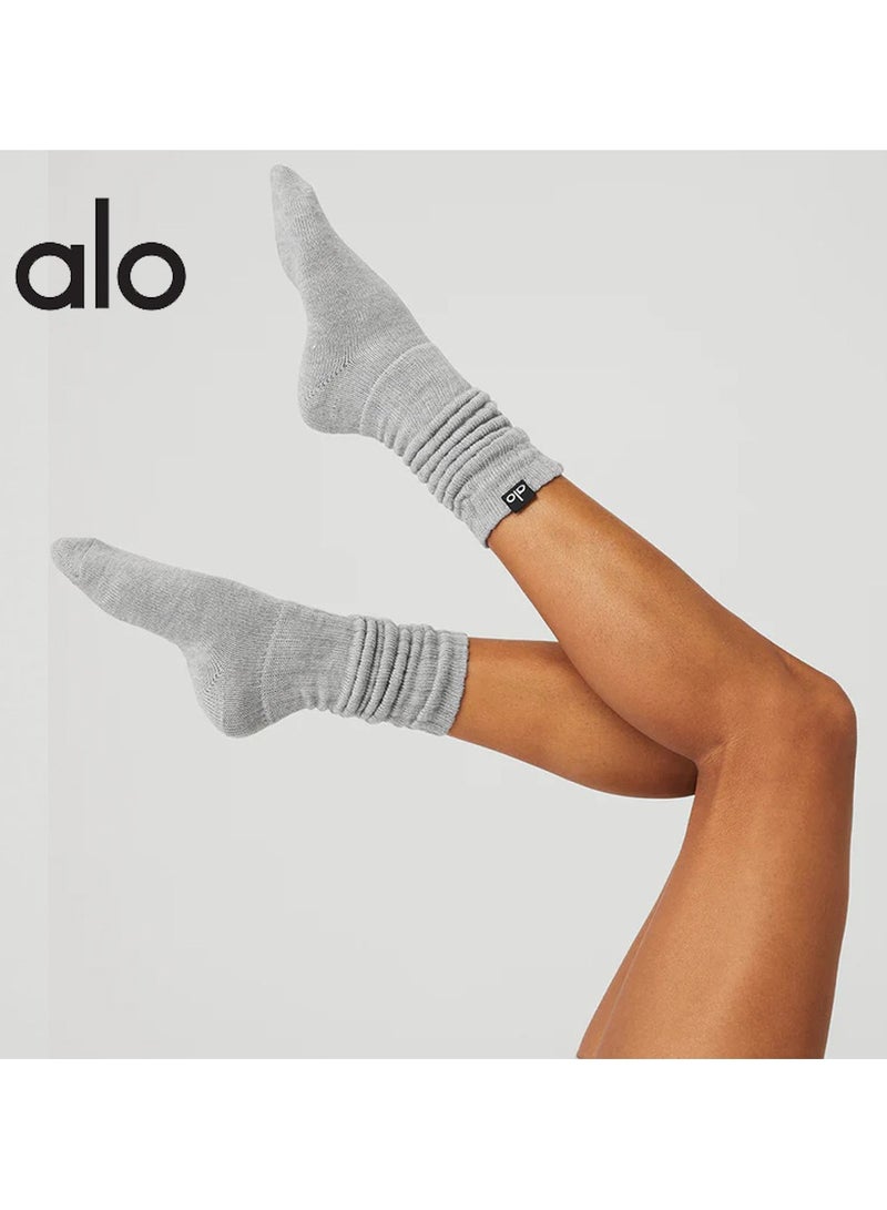 alo socks are soft, breathable, knitted and versatile for sports.  They are super thick and can be layered in one piece