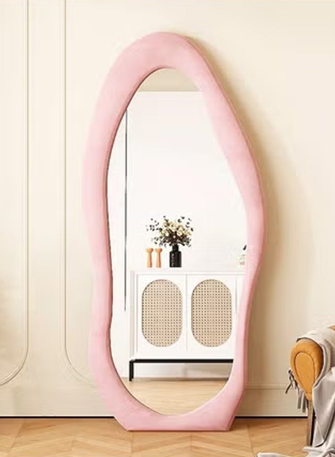 إن كي أكس مرآة أرضية عصرية بطول كامل 60 × 160 سم، مرآة تزيين قائمة غير منتظمة الشكل لكامل الجسم لغرفة النوم وغرفة المعيشة، إطار وردي - Image 2