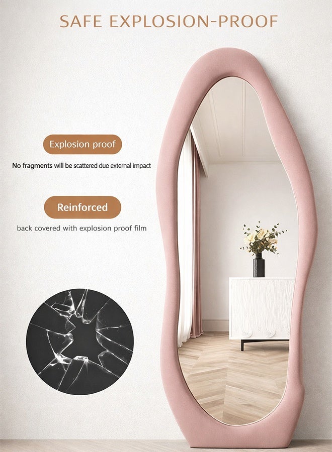 إن كي أكس مرآة أرضية عصرية بطول كامل 60 × 160 سم، مرآة تزيين قائمة غير منتظمة الشكل لكامل الجسم لغرفة النوم وغرفة المعيشة، إطار وردي - Image 3