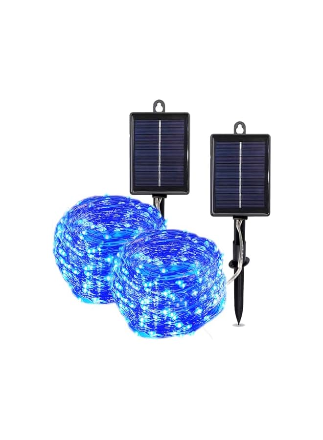 The Bros Solar Fairy Lights Outdoor, 2 Pack 100 LED 12M/33Ft Copper Wire Solar String Lights Garden Waterproof with 8 Modes for Garden Patio Yard Trees Christmas Wedding Party Decor (Blue)  - Image 2