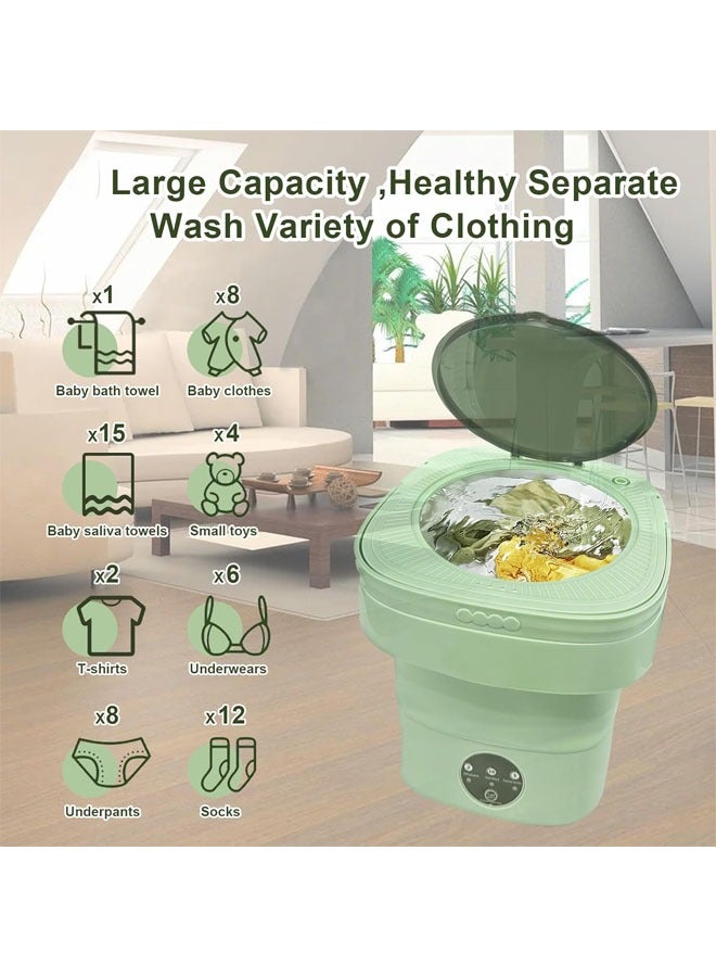 Portable Washing Machine, 9 L Mini Folding Washer, Deep Cleaning of Underwear,Baby Clothes,or Small Items,Foldable Washing Machine for Apartment, Camping, RV, Travel, Green  - Image 2