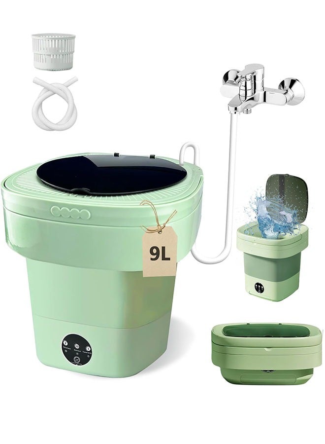Portable Washing Machine, 9 L Mini Folding Washer, Deep Cleaning of Underwear,Baby Clothes,or Small Items,Foldable Washing Machine for Apartment, Camping, RV, Travel, Green  - Image 1