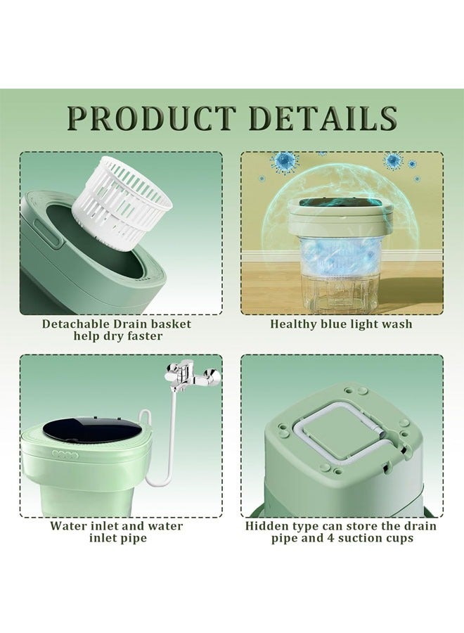 Portable Washing Machine, 9 L Mini Folding Washer, Deep Cleaning of Underwear,Baby Clothes,or Small Items,Foldable Washing Machine for Apartment, Camping, RV, Travel, Green  - Image 5
