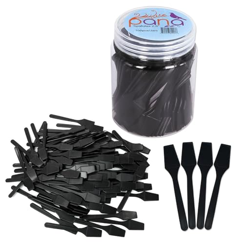 PANA 100 Pieces Cosmetic MakeUp Disposable Plastic 2.5" Spatulas For Skin Care Facial Cream Mask Spatula (BLACK) - Image 1