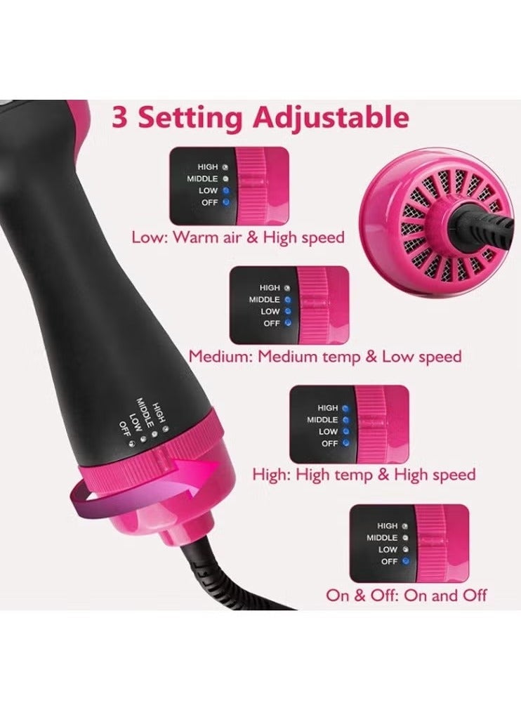 Hair Dryer Brush, Hot Air Brush for Drying & Styling, Negative Ion, 3 Heat Settings, 360° Swivel Cord, Lightweight, Black/Pink - Image 2