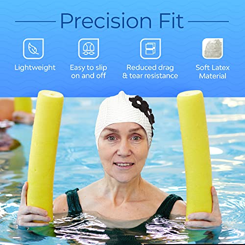 Beemo Latex Swimming Cap for Women, Swim Cap for Long Hair or Short Hair, Bath & Swim Caps to Shield Hair from Damage, Use as Large Shower Cap, White Swimming Cap with Black Flowers - Image 4