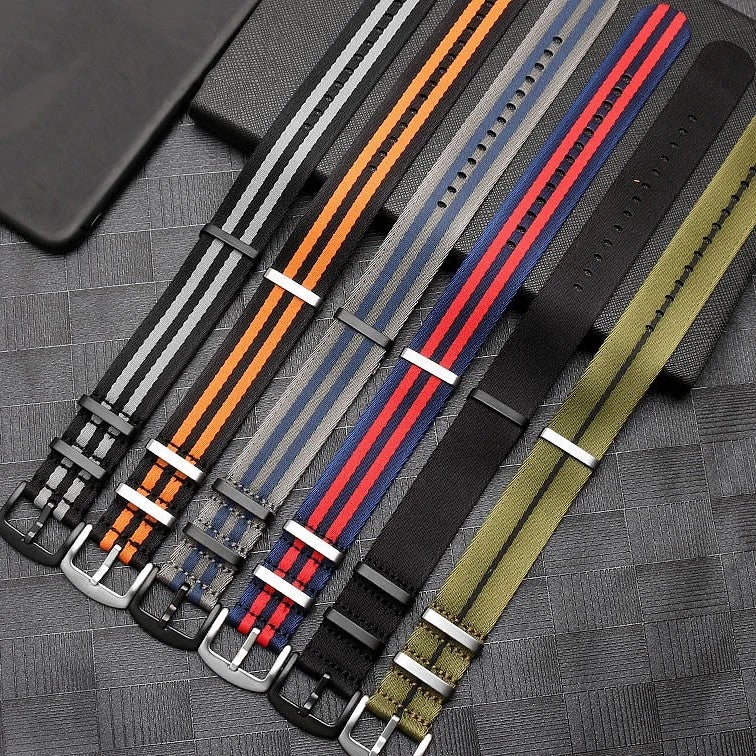 Bluejw Durable Replacement 100% Nylon Watch Strap – Smooth 1-Piece Seatbelt-Style Band with Striped Pattern for Vintage Watches, Fits 18mm 20mm 22mm - Image 3