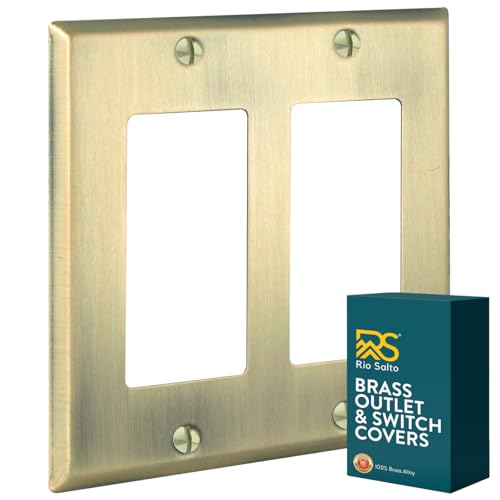 Rio Salto BRASS Metal Double Rocker Decora Antique Gold Electrical Outlet Cover STANDARD SIZE Light Switch Cover Wall Plate Wallplate Decorator GFCI Device Vintage Matte Gold Finish (Rocker, 2-Gang) - Image 1