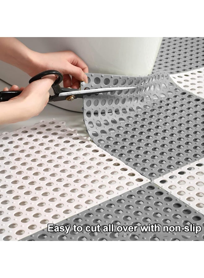 DUNISO 12 Pack Interlocking Non Slip Drainage Floor Tiles，PVC Bath Shower Floor Mat，Square Splicing Bathroom Mat with Drain Holes，Sturdy and Durable，for Bathroom, Kitchen, Pool, Wet Areas，30x30cm，Yellow+White - Image 4