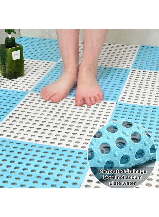 DUNISO 12 Pack Interlocking Non Slip Drainage Floor Tiles，PVC Bath Shower Floor Mat，Square Splicing Bathroom Mat with Drain Holes，Sturdy and Durable，for Bathroom, Kitchen, Pool, Wet Areas，30x30cm，Yellow+White - Image 2