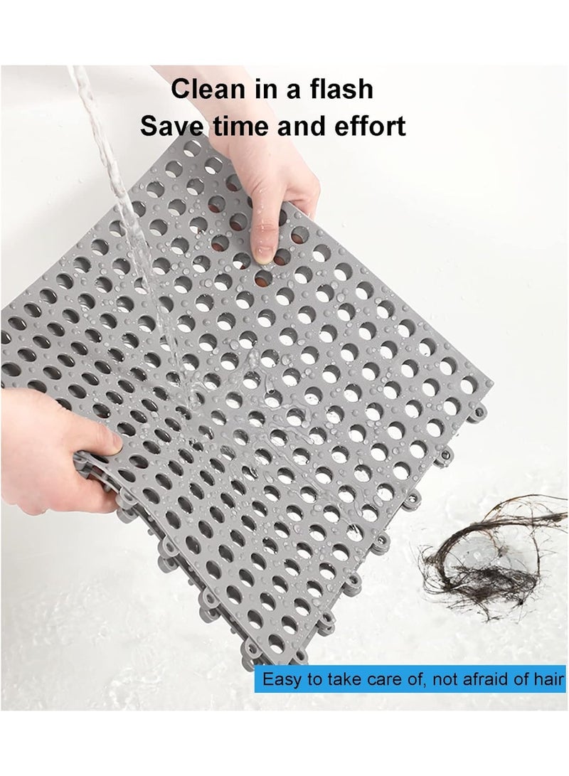 DUNISO 12 Pack Interlocking Non Slip Drainage Floor Tiles，PVC Bath Shower Floor Mat，Square Splicing Bathroom Mat with Drain Holes，Sturdy and Durable，for Bathroom, Kitchen, Pool, Wet Areas，30x30cm，Yellow+White - Image 5