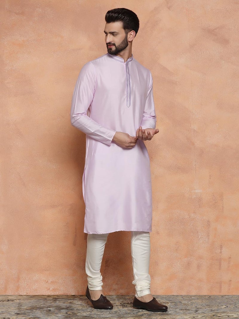 KISAH Mens Kurta - Solid Cotton Blend Festivewear – Traditional Ethnic Wear Kurta for Men for Weddings & Festivals Lavendar - Image 3