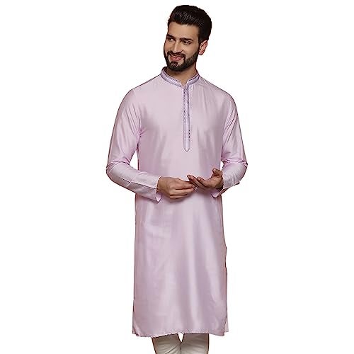 KISAH Mens Kurta - Solid Cotton Blend Festivewear – Traditional Ethnic Wear Kurta for Men for Weddings & Festivals Lavendar - Image 1