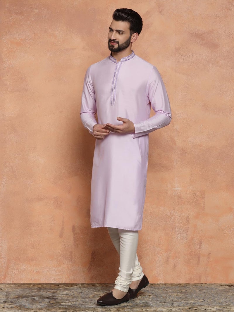 KISAH Mens Kurta - Solid Cotton Blend Festivewear – Traditional Ethnic Wear Kurta for Men for Weddings & Festivals Lavendar - Image 4