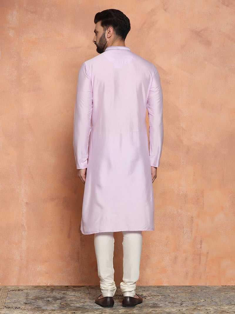 KISAH Mens Kurta - Solid Cotton Blend Festivewear – Traditional Ethnic Wear Kurta for Men for Weddings & Festivals Lavendar - Image 5