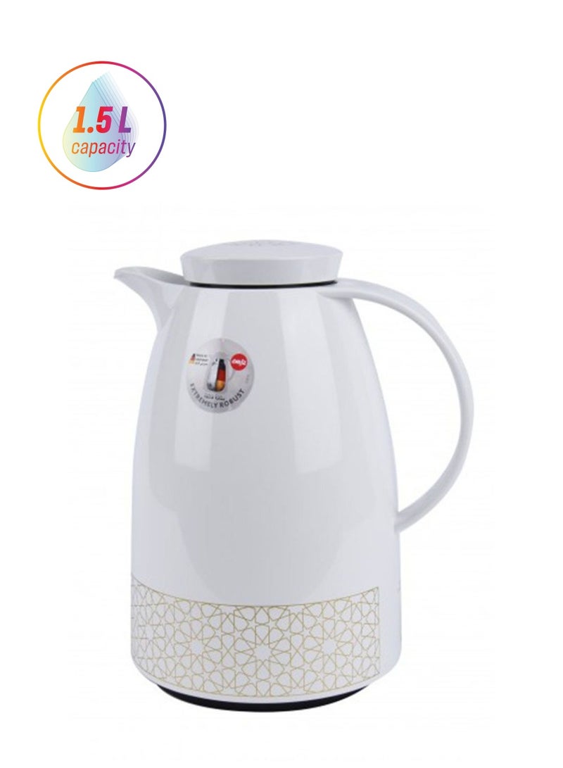 emsa Auberge Flask White-Gold 1.5L Screw Cap Hot cold Drinks Flask  Jug Hot Cold Leak Proof Tea & Coffee Indoor Outdoor use Made in Germany - Image 1