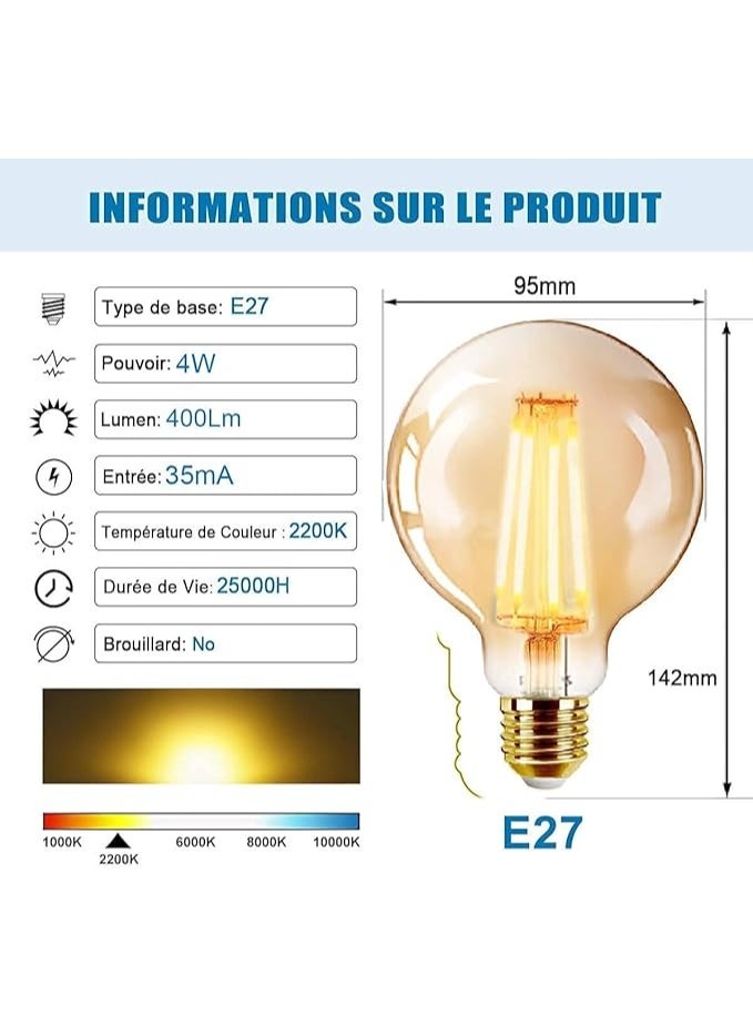 Generic MySouqEg Store Decore 4W Edison Vintage G80 LED Bulbs, Warm White 2200K E27, Equivalent to 40W Incandescent Bulb, Retro Filament Bulb, Retro Antique Decorative Lamp, Non-Dimmable, Pack 1Pcs - Image 3