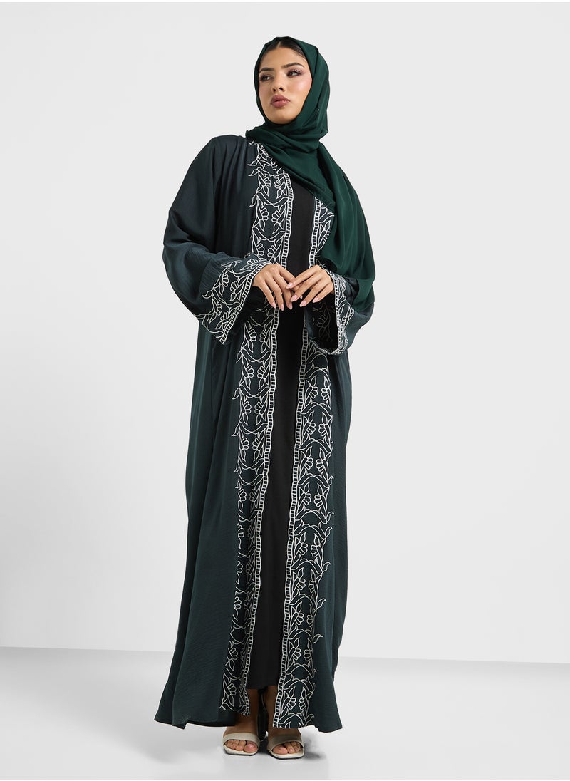 hayas closet Embroidered V-Neck Flared Sleeve Abaya  - Image 1