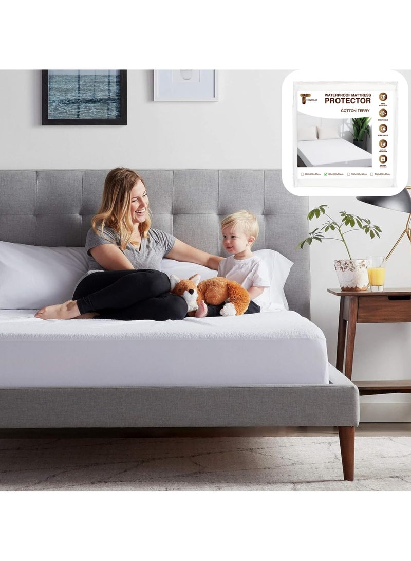 TEGRILO Waterproof Mattress Protector Cotton Terry Mattress Cover, Deep Pocket Bed Mattress Pad Cover Vinyl-Free Washable, Noiseless, Breathable & Soft (King(200 * 200 * 30)) - Image 1