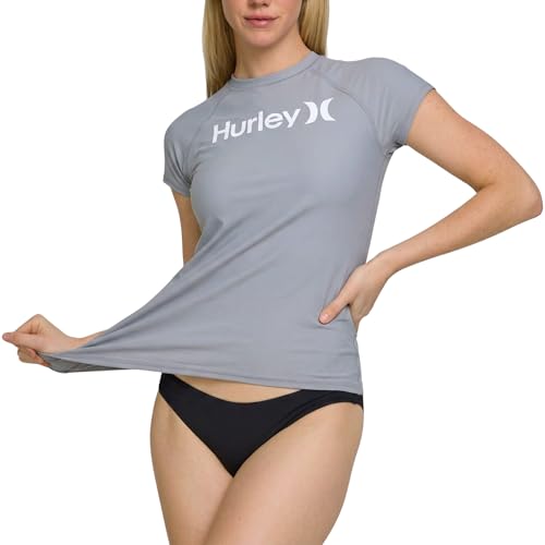 Hurley حارس الشمس من هيرلي للنساء، قمصان سباحة قصيرة الأكمام للنساء، حماية من الأشعة فوق البنفسجية UPF 50+ SPF وUV فضي - Image 1