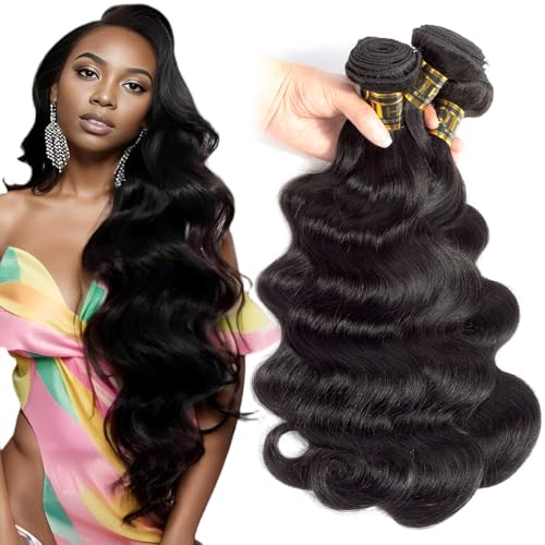QTHAIR 18A Body Wave Bundles Human Hair (20" 22" 24",300g,Natural Black) 100% Unprocessed Body Wave Bundles Human Hair Weave Extensions for African Americans Women - Image 1