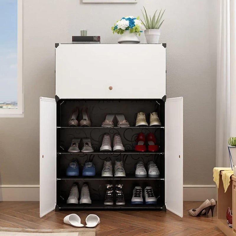 KEEKOS Portable Shoe Rack for HomeShoe Rack Plastic with DoorAdjustable Plastic Shoe Rack for BedroomOutdoor HighDensity PP Frame for Shelves Black White 3Door6Shelves - Image 4