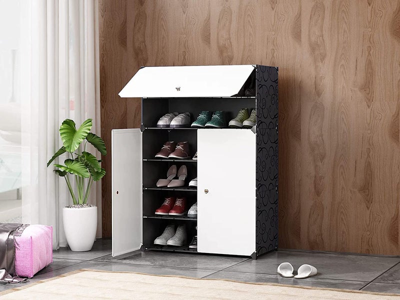 KEEKOS Portable Shoe Rack for HomeShoe Rack Plastic with DoorAdjustable Plastic Shoe Rack for BedroomOutdoor HighDensity PP Frame for Shelves Black White 3Door6Shelves - Image 5