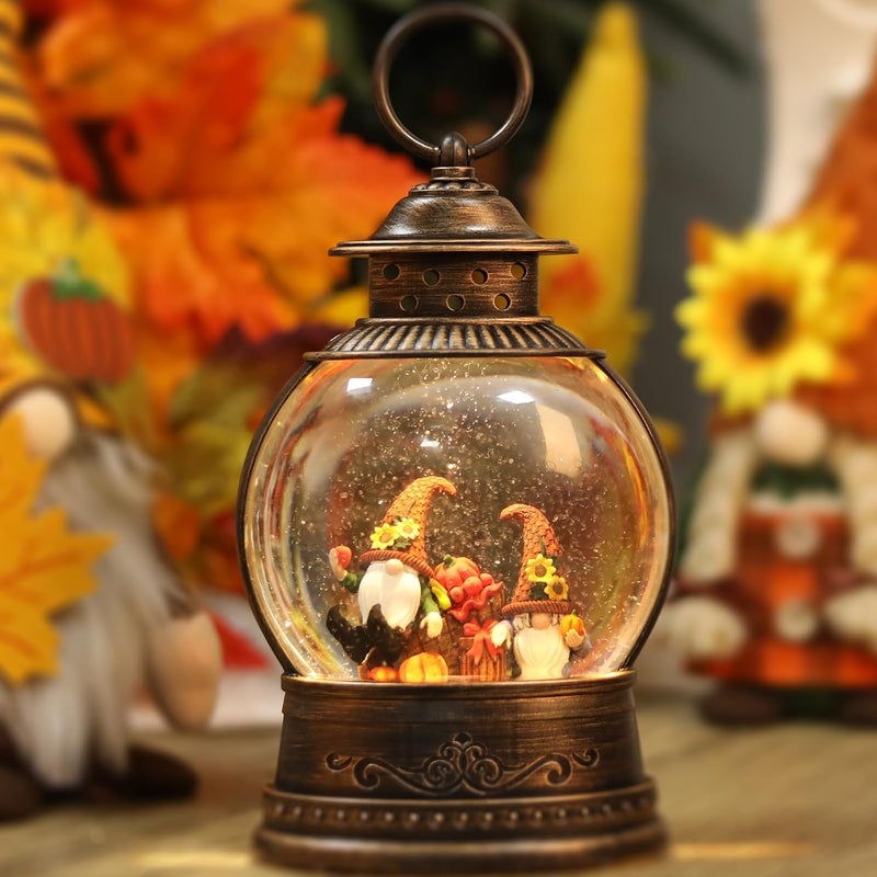 PestiLite Thanksgiving Decorations Snow Globe, Gnomes Light Up Snow Globe Fall Decorations, 6H Timer, USB/Battery Operated, Harvest Thanksgiving Fall Decorations for Home - Image 1