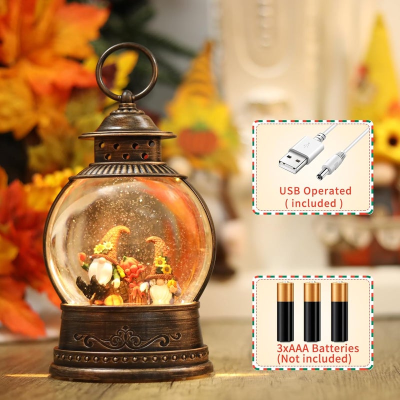 PestiLite Thanksgiving Decorations Snow Globe, Gnomes Light Up Snow Globe Fall Decorations, 6H Timer, USB/Battery Operated, Harvest Thanksgiving Fall Decorations for Home - Image 3