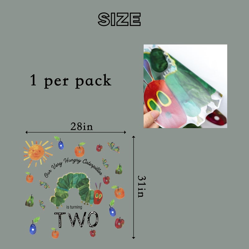 Capiont Our Very Hungry Caterpillar is Turning Two Decal - Caterpillar Themed 2nd Birthday Party Decorations for Girls Boys, Fruits and Sun Designï¼ŒBalloon Arch Decor (Caterpillar Two Green) - Image 5