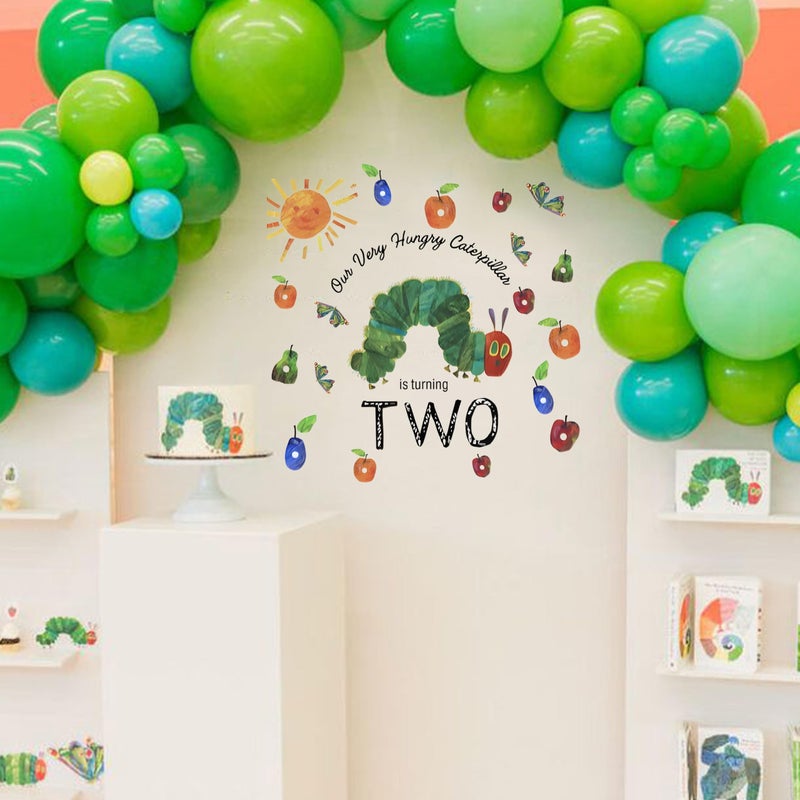 Capiont Our Very Hungry Caterpillar is Turning Two Decal - Caterpillar Themed 2nd Birthday Party Decorations for Girls Boys, Fruits and Sun Designï¼ŒBalloon Arch Decor (Caterpillar Two Green) - Image 2