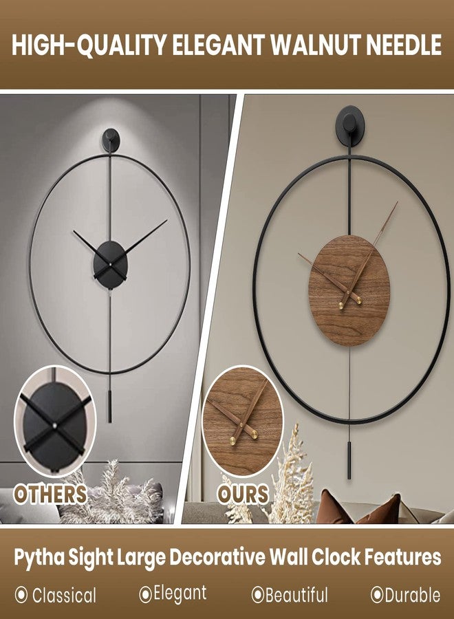 Pytha Sight Large Modern Wall Clock,Wall Clocks for Living Room Decor,Classical Silent Metal Minimalist Walnut Dial,Big Decorative Farmhouse Pendulum Wall Clock With Walnut Pointers for Office,Dining Room - Image 4